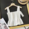 Estilo Japonês 23 Nova Camisa de Verão Feminina Slim Fit de Cintura Alta com Estampa, Alças, Plissada e Sem Mangas 458683/456164