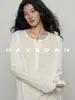 Camiseta de manga larga de ajuste relajado HAVEGAN/otoño con Lyocell y lino, estilo old money para mujer, casual 2538
