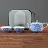 Esmalte Color Azul y Flor Juego de Té de Viaje suit Una Tetera Dos Tazas Juego de Té de Alta Calidad Bolsa de Almacenamiento Portátil Taza Expreso Venta al por Mayor