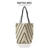 Bolsa de Compras Simples de Grande Capacidade Listrada para Pendurar no Ombro, Bolsa de Tricô para o Dia a Dia, Bolsa Tote Nova da Moda, Bolsa Balde de Ombro para Viagem para Mulheres