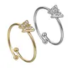 Anel Aberto Borboleta Cravejado de Diamantes Transfronteiriço, Anel de Aço Titânio de Luxo de Alta Qualidade, Joia Fashion, Envio Direto de Uma Peça