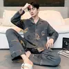 Pijama de Algodón Puro para Hombre, Cárdigan de Primavera y Otoño, Pantalones de Manga Larga, Ropa de Casa Sencilla Casual Estilo Coreano, Traje Holgado de Talla Grande