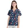 Elástico Dentes Dental Natal Padrão Desenho Animado Manga Curta Decote V Feminino Blusa Estampada Fonte Fábrica Roupas de Enfermeira