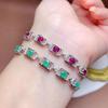 Pulsera de Estilo Nuevo con Incrustaciones de Plata 925 y Turmalina Morada y Esmeralda Natural, Pulsera Redonda Sencilla para Mujer con Múltiples Piedras