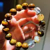 Outono e Inverno Pedra Olho de Tigre Natural Fina Cristal Torre Amarela Cristal Branco Ágata Pulseira Pulseira Suporte Autêntico Reinspeção