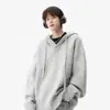 Chamarra de Punto con Capucha Estilo Americano para Hombre, Marca de Moda Otoñal, Suéter Floral Gris para Pareja, Top Versátil Estilo Perezoso High Street