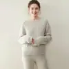 Suéter de Cashmere Gola Redonda para Mulheres, Suéter Grosso Trançado de Três Fios Tricotado, Peça Básica Interna Solta de Manga Longa para Outono e Inverno