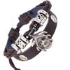 Pulsera Europea y Americana Nueva con Cuentas de Cuero de Vaca Pulsera Punk Yiwu Joyería Pequeña Calavera Tejida Pulsera de Cuero