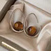 Pendientes vintage de ojo de tigre en forma de lágrima para mujer, pendientes de aro dorados de alta gama y lujosos, estilo Melard de otoño e invierno, pendientes atmosféricos