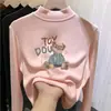 Roupa de baixo infantil dupla face com forro de fleece, estilo outono/inverno, gola alta, camiseta de manga longa escovada para meninas, roupa quente para bebês e crianças pequenas