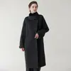 Abrigo de lana de sarga de doble cara estilo lujo ligero para mujer, 100% lana pura, otoño e invierno, corte holgado, elegante, abrigo de lana de longitud media