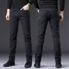 Nuevos Jeans Negros Italianos para Hombre 2026, Corte Recto Ajustado, Elásticos, Pantalones Casuales de Gama Alta, Forro Polar para Hombre Otoño e Invierno
