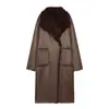 Abrigo largo de invierno de piel sintética con cuello grande de pelo para mujer, reversible, piel sintética integrada, hasta la rodilla, engrosado, cálido, disponible en varios colores