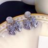 Pendientes de lazo brillantes de moda europea y americana, pendientes elegantes retro simples, diseño de nicho, pendientes de alta gama al por mayor