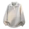 Otoño Invierno 2026 Nuevo Suéter de Punto con Cuello Solapa Bloque de Color para Hombre Talla Grande Moda Casual Capa Base