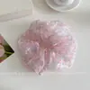 Goma para el pelo de organza floral dulce estilo francés, Diadema de malla grande de verano, Flor para el pelo estilo perezoso, Accesorio elástico para el pelo