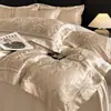 Conjunto de cama luxuoso e elegante de algodão acetinado grau A, quatro peças, lençol de algodão puro, capa de edredom ultrassuave, adequado para todas as estações