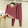 Conjunto térmico sin costuras para mujer, forrado de forro polar y engrosado para abrigar, capa base para otoño e invierno, corte ajustado, forro polar alemán de doble cara, ropa interior
