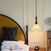 Lámpara colgante de mesita de noche para dormitorio, barra de bar de madera maciza y vidrio estilo retro americano, estilo wabi-sabi, lujo ligero, lámpara colgante pequeña de alta gama para comedor