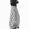 Pantalones de Chándal Grises con Estampado Integral de Estrellas Estilo Americano para Mujeres y Hombres, Pantalones Deportivos de Jazz para Invierno, Pantalones Holgados Casuales