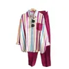 Amazon Transfronterizo Primavera y Verano Talla Grande Suelto Chica Gordita Temperamento Casual Estilo Occidental Reductor de Edad Rayado Moda Traje Deportivo
