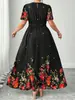 Comércio Exterior Transfronteiriço Europeu e Americano Tamanho Plus Novo Estilo Verão 2026 Elegante Gola Redonda Estampado Cintura Marcada Vestido de Comprimento Médio