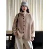 Novo suéter de lã Loufu estilo japonês casual de outono e inverno com gola alta e botões, casaco quente para mulheres