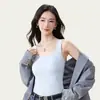Colete térmico feminino para outono e inverno com sutiã embutido, canelado de Tencel, forrado com fleece, top versátil sem mangas para usar como base, 260g