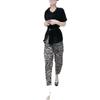 88532 Da Ai Mei Yi Yuan Verano 2026 Nuevo Top Negro de Manga Corta con Cuello Redondo Pantalones Casuales con Estampado de Zebra para Mujer Moderno