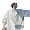 Camisa polo de verano con botones metálicos, tejido gofrado, media cremallera, camiseta de manga corta holgada para hombre, estilo old money