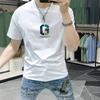 Camiseta de Manga Corta Lan Shengyi para Hombre 2025 Verano Nueva Moda Marca para Hombre Top de Media Manga Estampado Ajustado Versátil Cuello Redondo