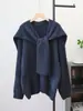 Conjunto de Duas Peças de Tricô com Xale Solto Estilo Coreano Outono/Inverno 2025 Suéter Pulôver Macio Versátil para Mulheres Tendência