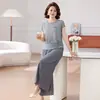 Conjunto de Camisa de Seda Helada Estilo Nuevo 2026 para Mamás, Conjunto de Dos Piezas Delgado de Punto de Manga Corta de Verano para Mujeres de Mediana Edad y Mayores Camiseta