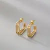 Brincos de Aço Titânio Europeus e Americanos de Nicho para Mulheres, Brincos Quadrados Simples Retrô Fashion em Ouro 18K para Mulheres, Brincos Estilo Cool do Instagram