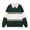 Camisa Polo Retrô Estilo Americano Masculina Outono Solta Masculina e Feminina Casual Tendência Listrada Casal Estudante Gola Polo Suéter
