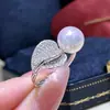 Accesorios DIY Plata de Ley S925 Artesanía Fina Montura de Anillo de Perla Anillo Completo con Microincrustaciones Base de Anillo Tamaño de Anillo Ajustable 9-10
