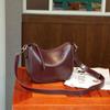 Bolso de Cuero de Vaca de Primera Capa Curtido al Vegetal, Bolso Versátil de Nicho para Mujer, Bolso de Hombro Cruzado, Bolso Simple para Mujer, Bolso de Cremallera tipo Empanada, Bolso de Media Luna