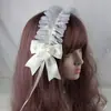 Diadema Hecha a Mano Original Lolita Estilo Japanese Soft Girl Dulce para el Cabello Diadema Lolita Versátil para el Uso Diario Tocado de Encaje Blanco