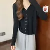 Foto real del nuevo cárdigan de punto largo de manga larga con cuello en V acanalado de bambú para tallas grandes de mujer, hecho de hilo de núcleo
