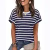Comércio Exterior Transfronteiriço Site Independente Amazon Tk Produto Novo Mais Vendido Gola Redonda Pulôver Camiseta Listrada Casual Manga Curta Color Blocking Top Feminino
