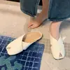 Pantuflas de Piel de Vaca Estilo Coreano para Usar en Exteriores para Verano 2023 Nuevo Estilo Piel Suave Cabeza de Piel Medias Pantuflas Sandalias Planas Cómodas para Mujer Combinan con Todo