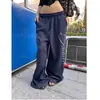 Pantalones casuales retro americanos de alta resistencia con letras de pedrería y dobladillo curvo para mujer, primavera y otoño, hip-hop, danza de jazz, holgados, rectos, de pierna ancha