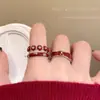 Anillo vintage de cereza con flor roja esmaltada, blanco, de alta calidad, ligero y de lujo, combina con todo para mujer.
