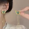 Novos Brincos Borboleta Verde Menta Estilo Chinês para Mulheres Ins Nicho Longo Franja Brincos Retrô Luxo Acessível Novos Acessórios