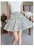 Falda tipo pastel de verano fina para mujer con estampado floral negro, cintura alta, diseño A-line adelgazante para chicas petite