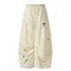 Calça Cargo Parachute Bordada Estilo Retrô Americano para Mulheres Nova Coleção Primavera 2026 Solta Versátil Reta de Perna Larga Casual