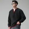 Suéter Masculino Gola V, Tricô Patchwork Falso Duas Peças, Simples e Solto, Suéter Versátil para Casal, Adequado como Peça Externa, Gola V