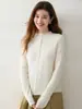 Estilo Nuevo Otoño Manga Larga Botón de Concha 35 Cachemir 65 Lana Holgado Versátil Adelgazante Temperamento Suave Punto para Mujer