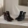 Botas elásticas ajustadas de tacón medio grueso estilo coreano, elegantes botas de moda de tacón alto con punta cuadrada, botines cortos versátiles marrones para mujer