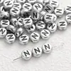 4*7mm Base de Plata Antigua Letra Negra Cuentas de Letra Acrílicas Cuentas Sueltas Accesorios para Joyería DIY Accesorios para Collares Pulseras